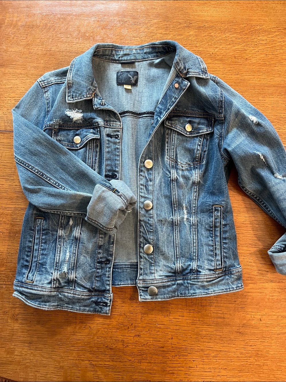 American Eagle Outfitters Light Blue Distressed Denim Jacket